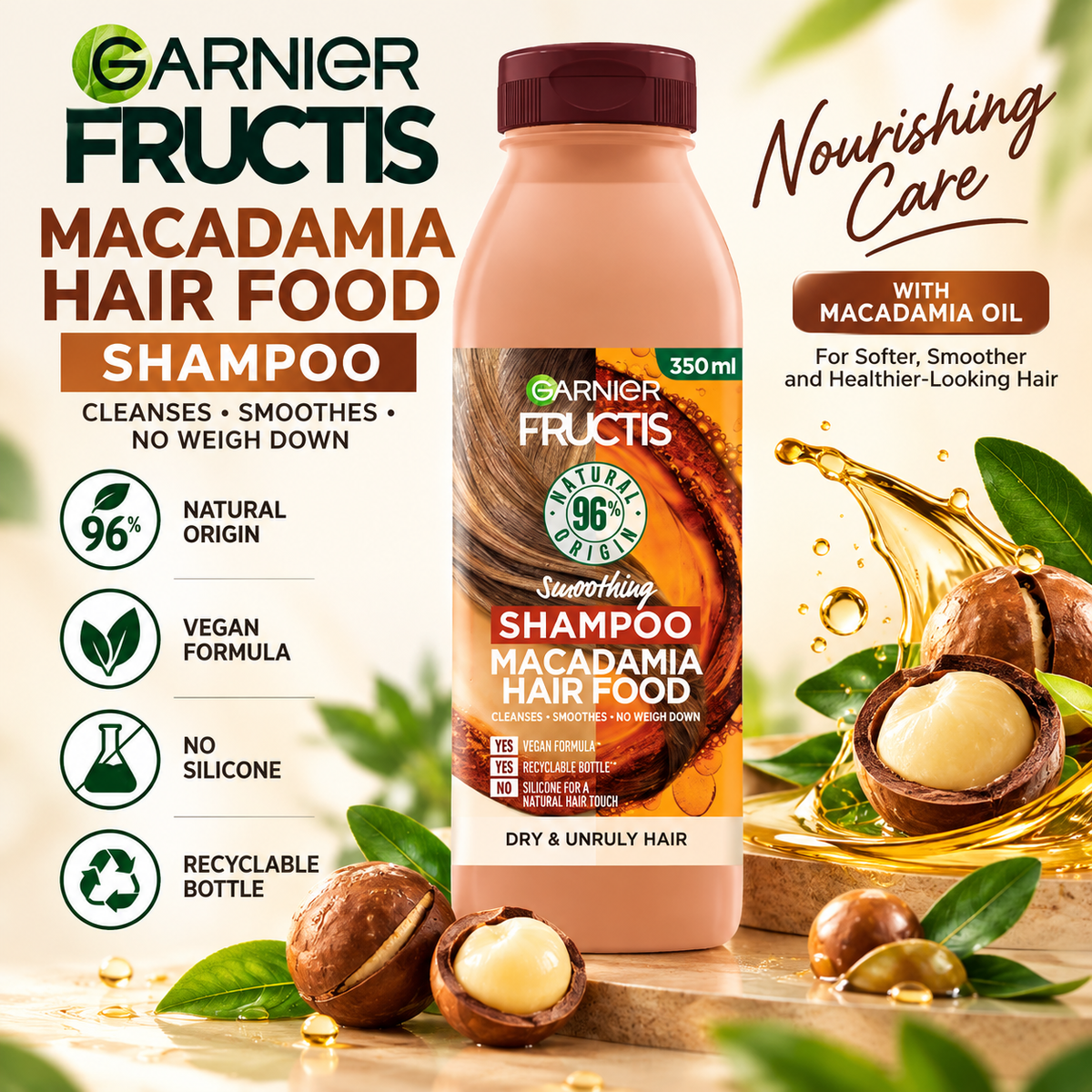 Garnier Fructis Macadamia Hair Food Shampoo – 350ml