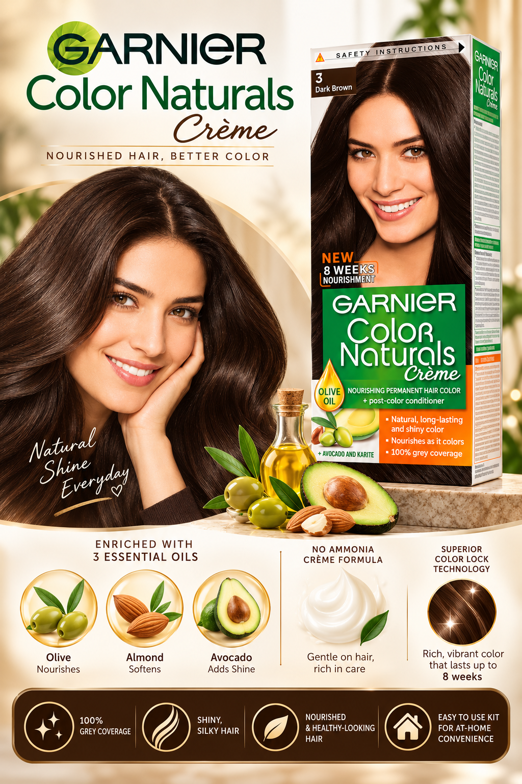 Garnier Color Naturals Hair Color – 3 Dark Brown