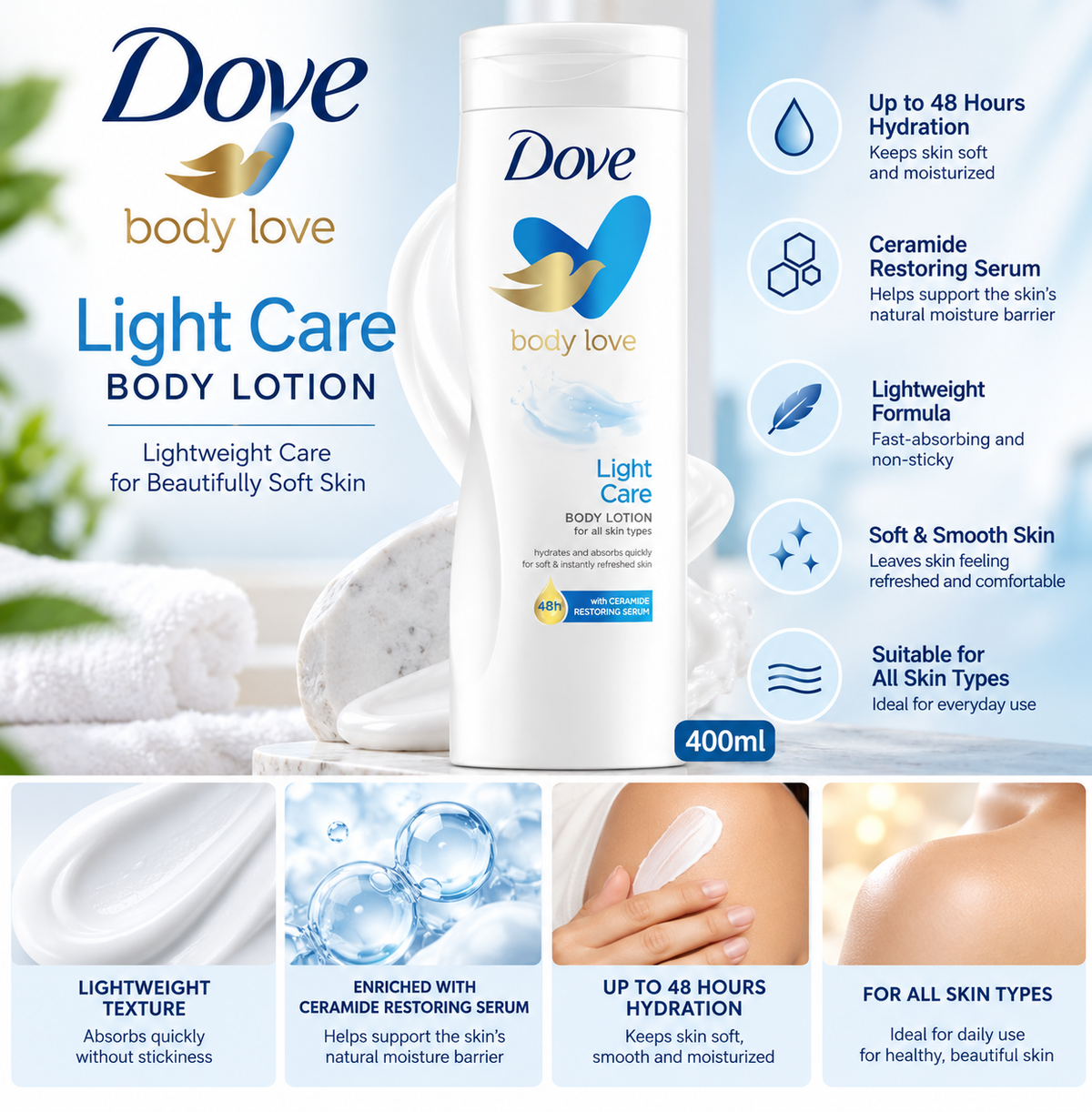 Dove Light Care Body Lotion – 400ml